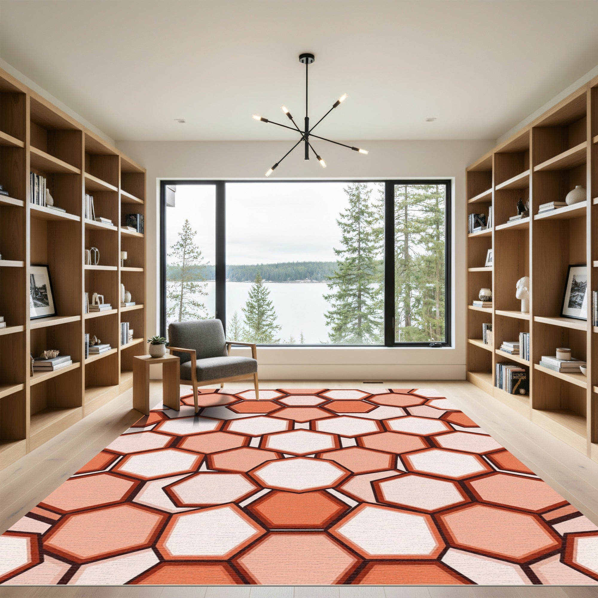 Terracotta Segmented Geometric Honeycomb Rug