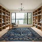 Elegant Navy Celestial Star Medallion Rug