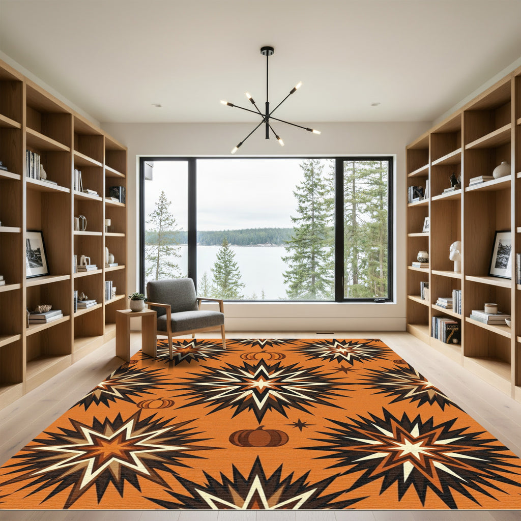 Autumnal Geometric Star and Pumpkin Rug