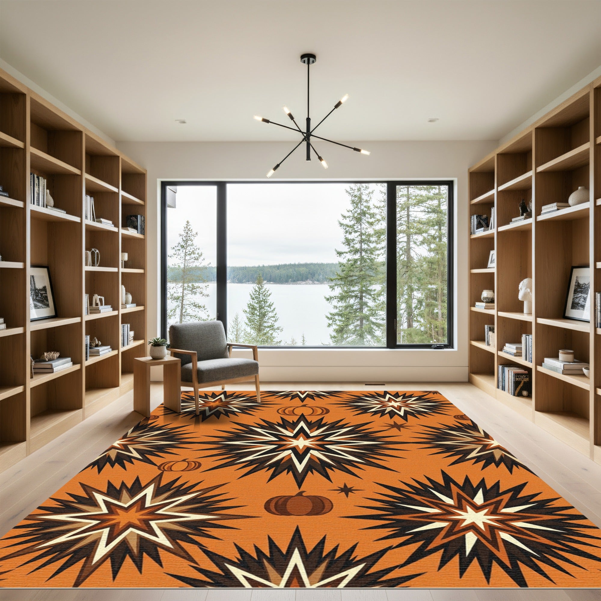 Autumnal Geometric Star and Pumpkin Rug