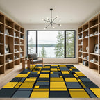 Modern Yellow Charcoal Geometric Blocks Rug