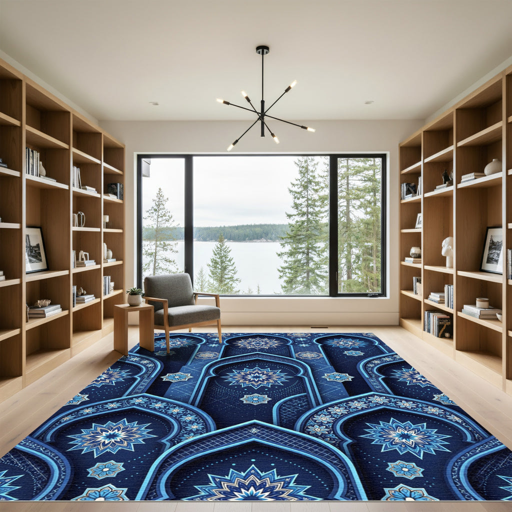 Midnight Blue Starry Arch Tile Rug