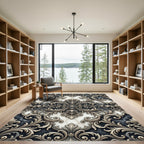 Ornate Gold and Marble Acanthus Swirl Rug