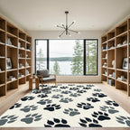 Minimalist Gray Animal Paw Tracks Rug