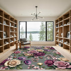 Rich Plum Rose Blossom Bouquet Rug