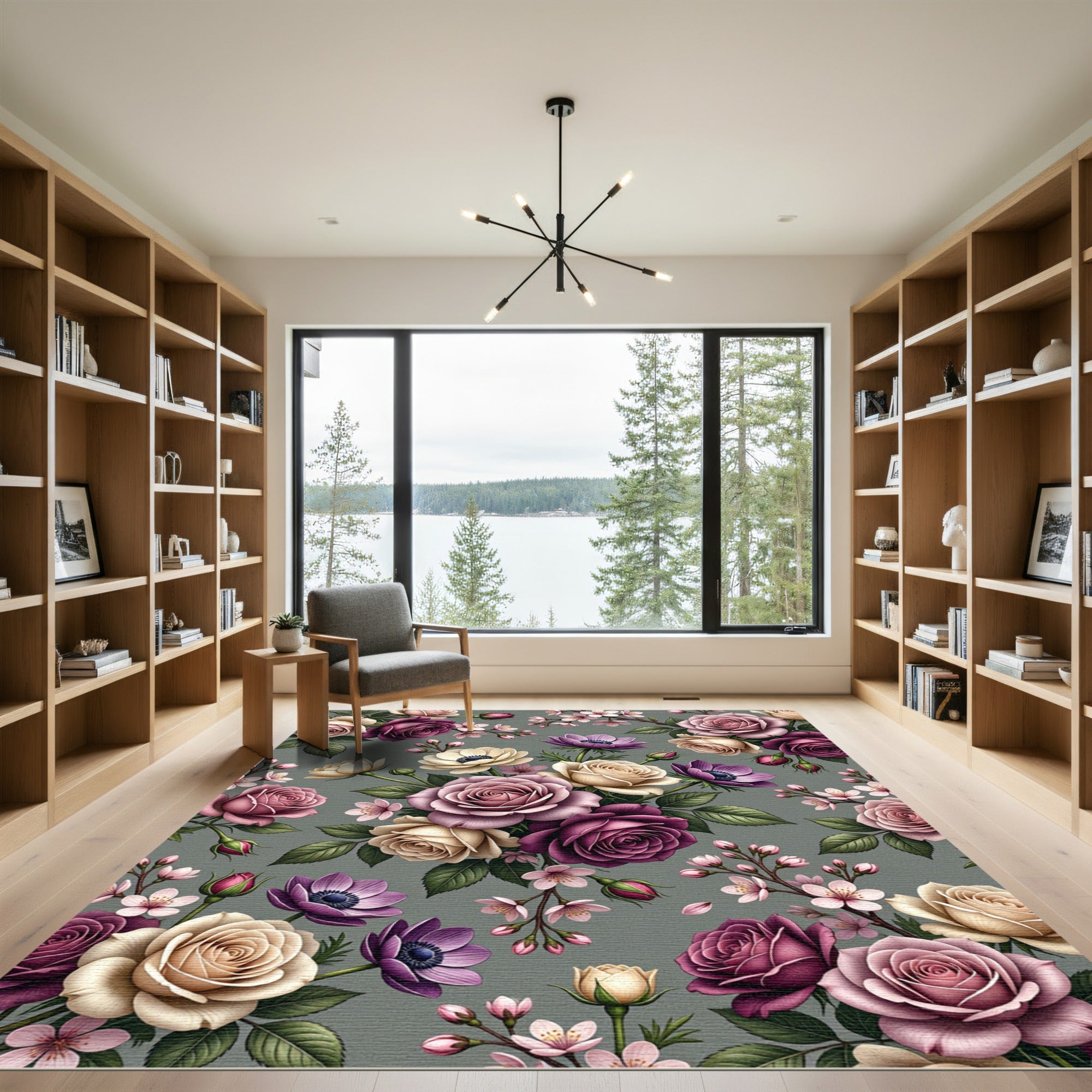 Rich Plum Rose Blossom Bouquet Rug