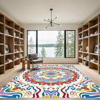 Vibrant Colorful Medallion MandalaRug Rug