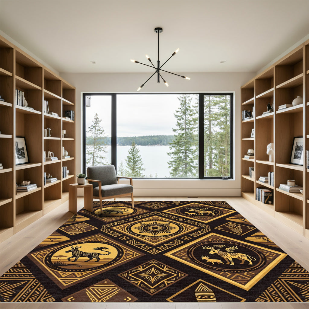 Golden Tribal Animals Diamond Rug