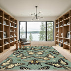 Sage Green Botanical Butterfly Ensemble Rug