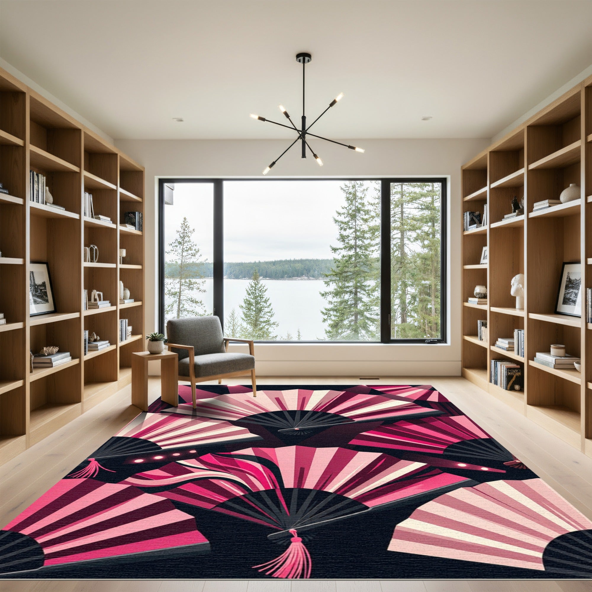 Graphic Pink Fan Composition Art Rug