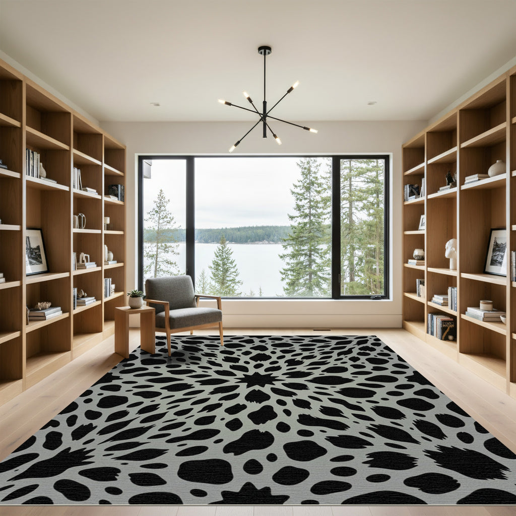 Gray and Black Organic Radial Rug