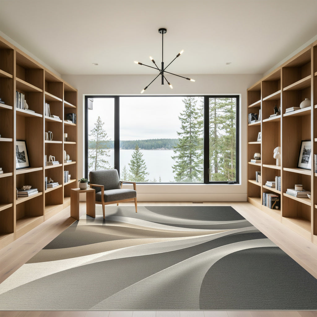 Minimalist Neutral Cream Flowing Wave Rug