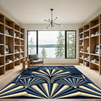 Art Deco Blue Gold Fan Rug