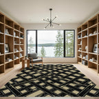 Taupe and Black Intersecting Grid Lattice Rug