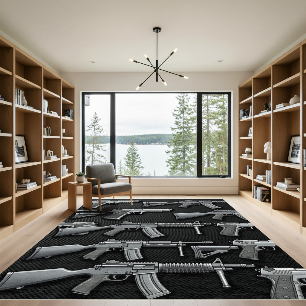 Monochrome Tactical Firearm Carbon Fiber Art Rug
