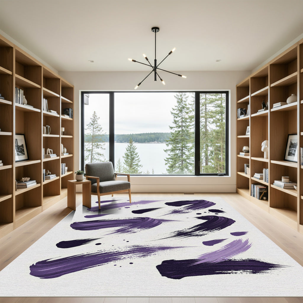 Abstract Deep Purple Brush Stroke Swirls Rug
