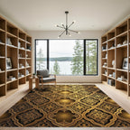 Ornate Golden Lattice Quatrefoil Damask Rug