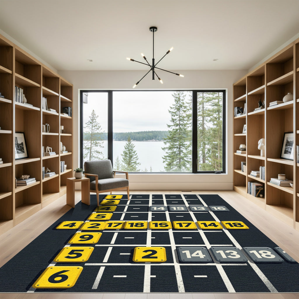 Grid Numbered Abstract Geometric Dark Rug