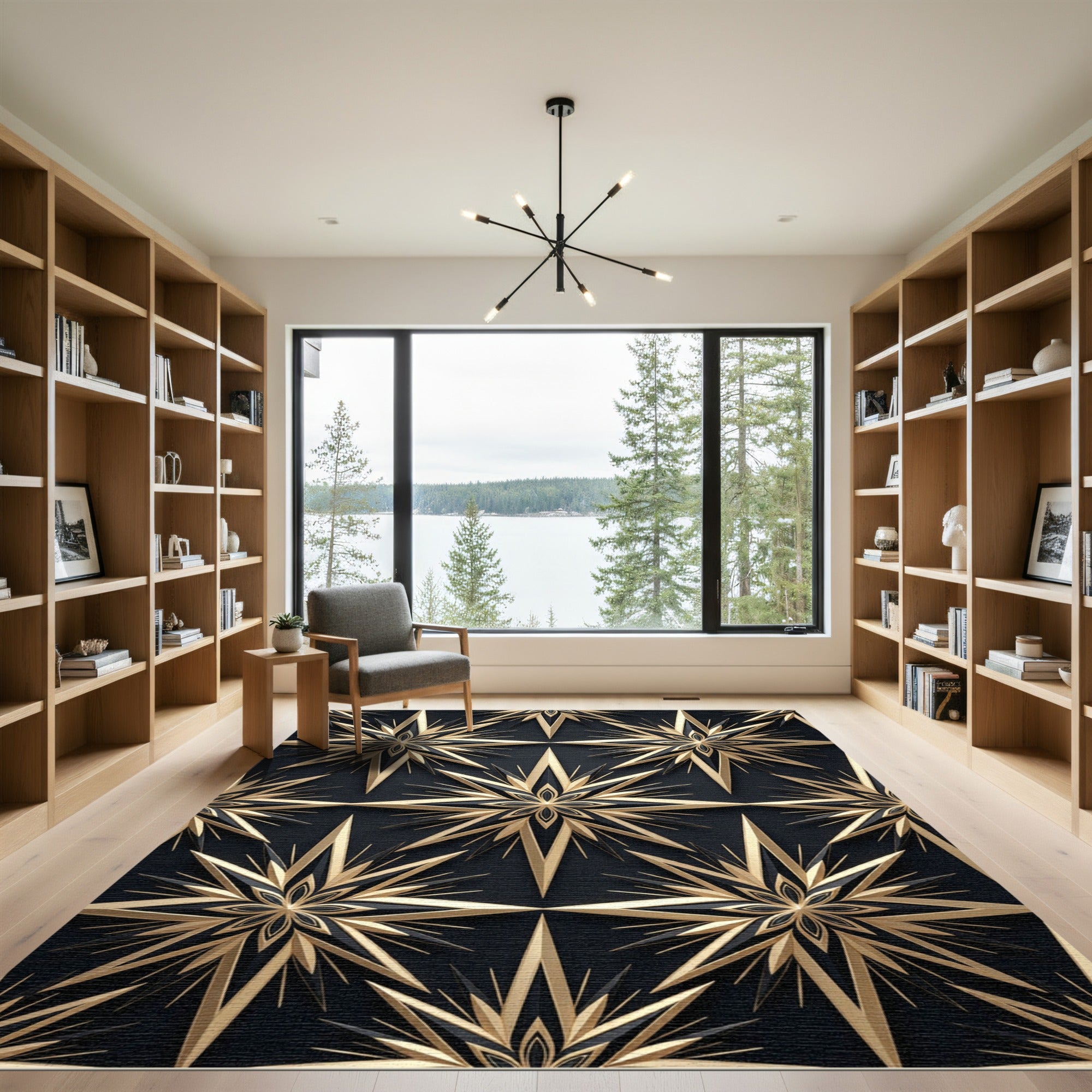 Luxurious Gold Celestial Star Geometric Rug