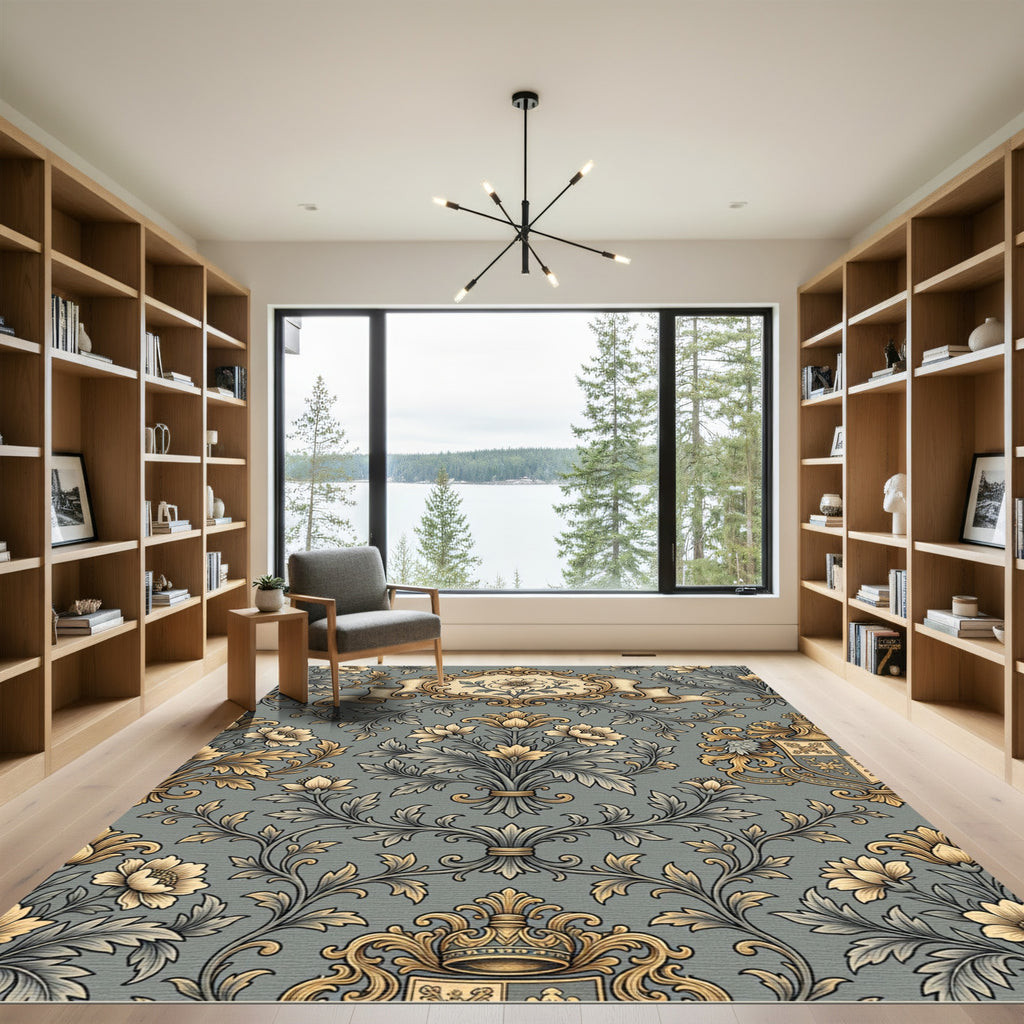 Golden Floral Acanthus Scroll Rug