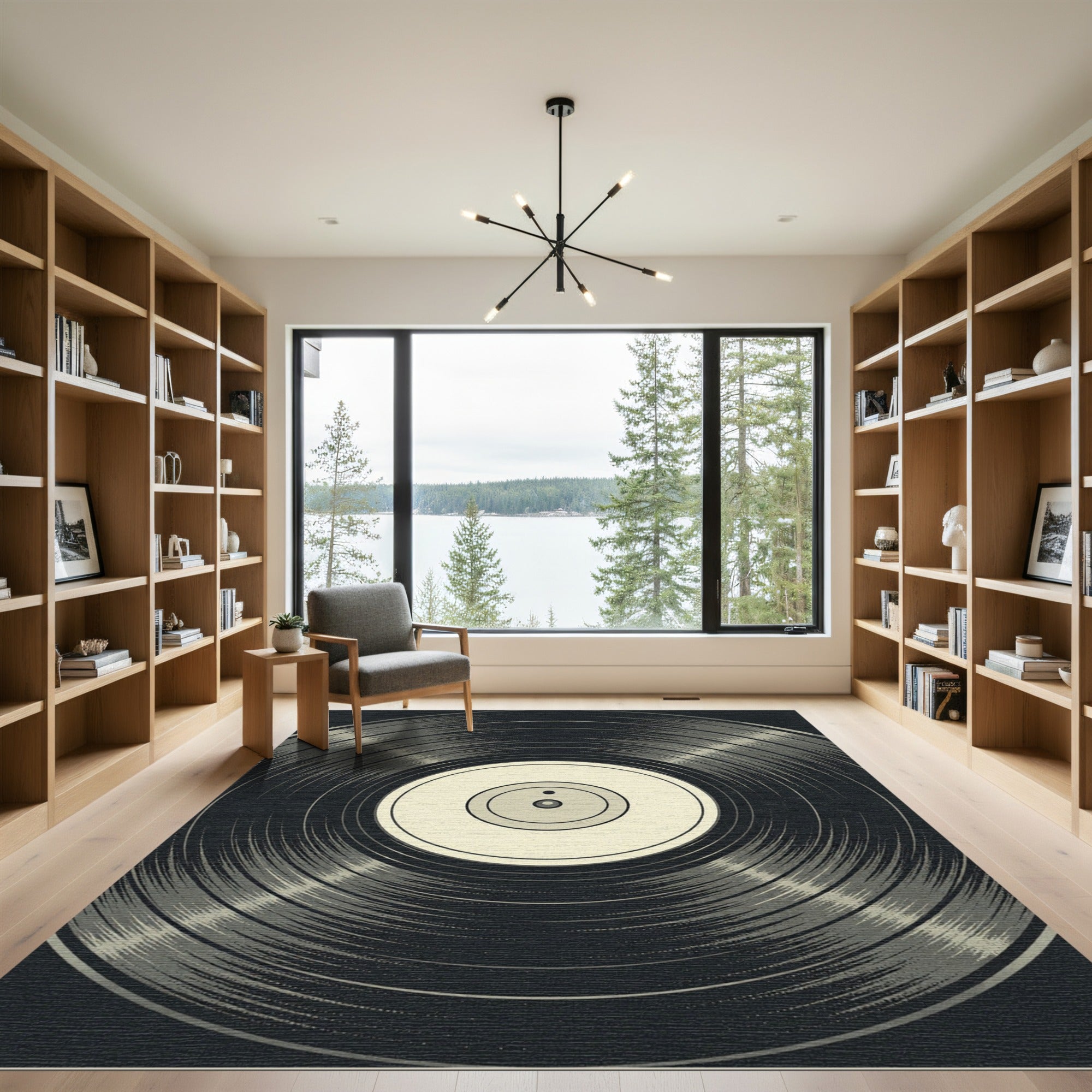 Retro Monochrome Vinyl Record Graphic Rug