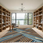 Tan Blue Crossed Beams Rug