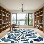 Deep Blue Leafy Branches Repeating Scene Rug
