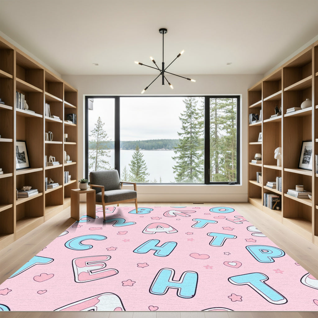 Pink blue pastel alphabet hearts pattern Rug
