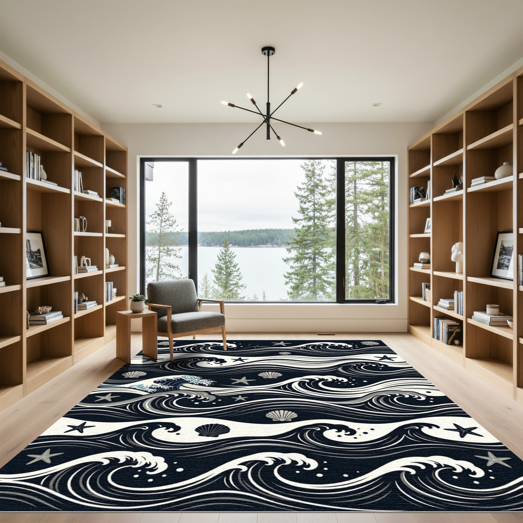 Japanese Ocean Wave Star and Shell Rug