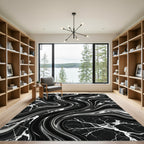Black White Swirling Marble Texture Rug