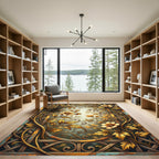 Gilded Golden Floral Trellis Scroll Rug