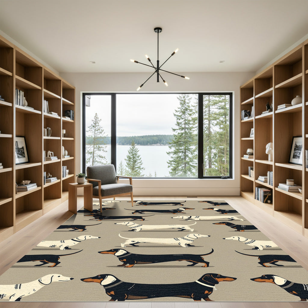Playful Dachshund Dog Nordic Knit Art Rug