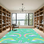 Whimsical Rainbow Clouds Stars Alphabet Rug