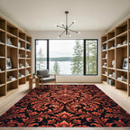 Rich Orange Damask Scrollwork Aubergine Rug