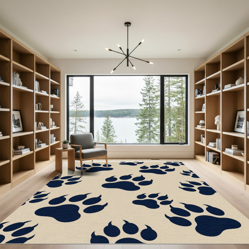 Minimalist Navy Paw Print Area Rug