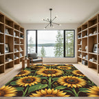 Golden Sunflower Field Botanical Art Rug
