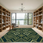 Olive Green Ethnic Ikat Diamond Rug