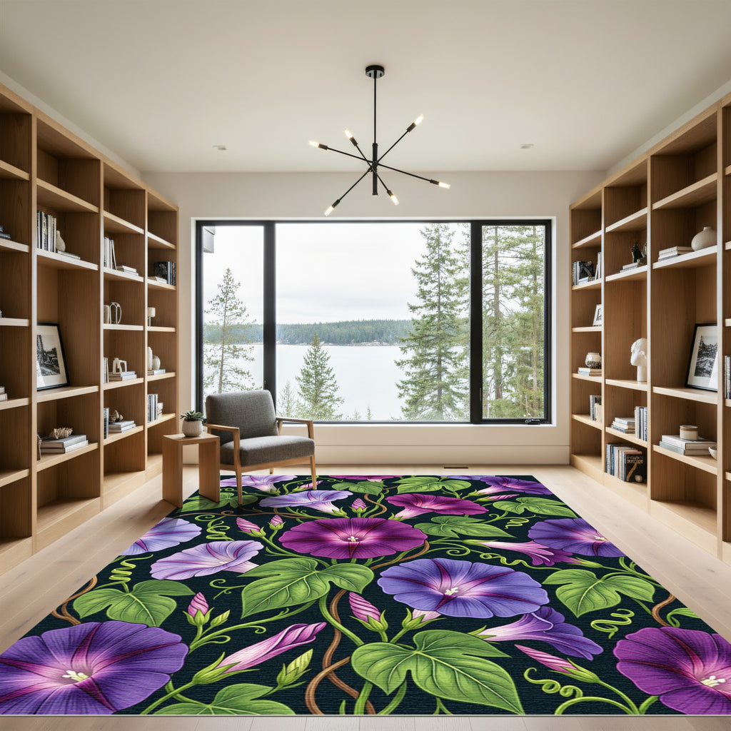 Vibrant Plum Morning Glory Vine Rug