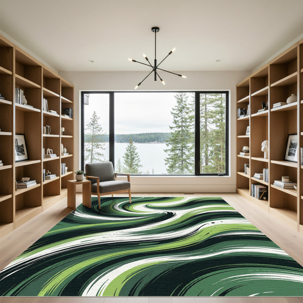 Whimsical Green Swirl Abstract Rug