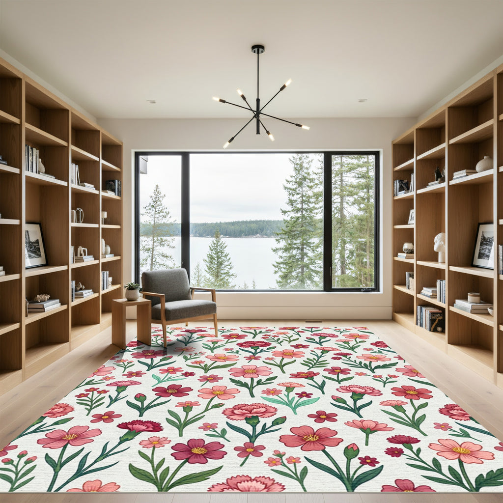 Pink Coral Carnation Floral Spray Rug