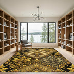 Elegant Golden Damask Leaf Scroll Rug