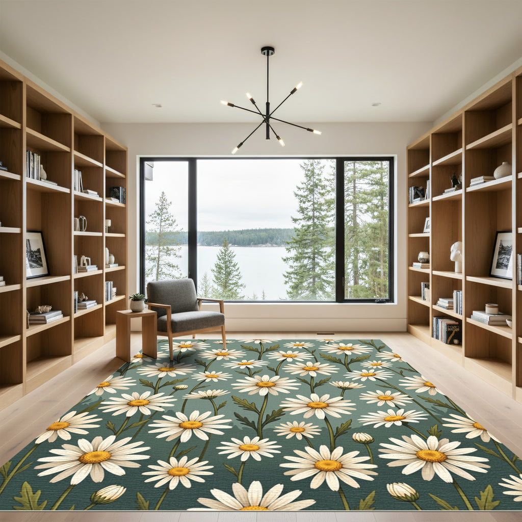 Sage Green Wildflower Daisy Meadow Rug