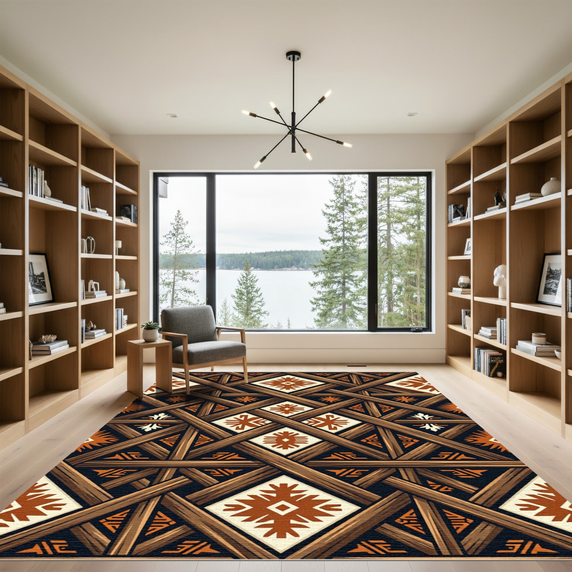 Earth Toned Geometric Lattice Weave Rug
