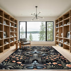 Midnight Floral Garden Butterfly Fountain Rug