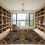 Ornate Gold Filigree Embossed Medallion Rug
