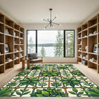 Lush Green Botanical Trellis Grid Rug