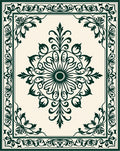 Elaborate Floral Medallion Border Design Rug