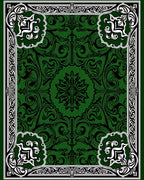 Emerald Green Ornate Floral Pattern Rug