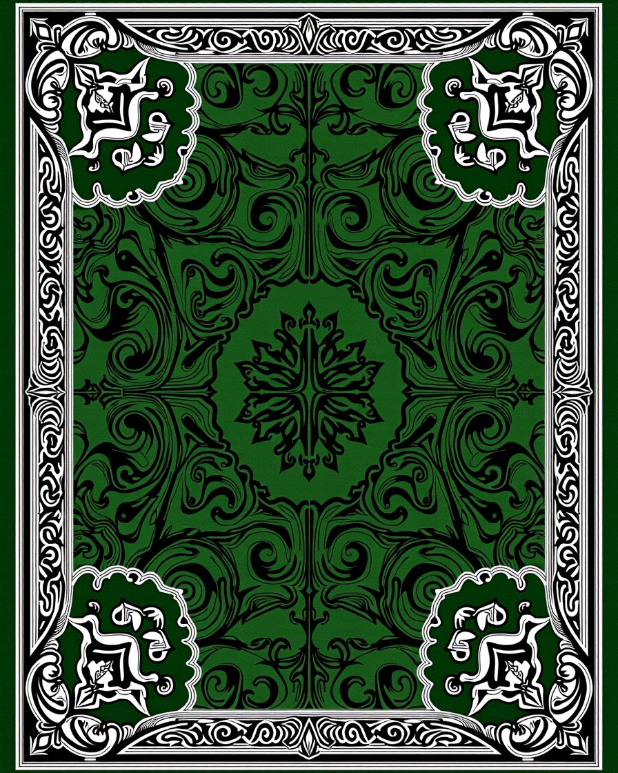 Emerald Green Ornate Floral Pattern Rug