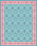 Aqua Damask Floral Border Rug